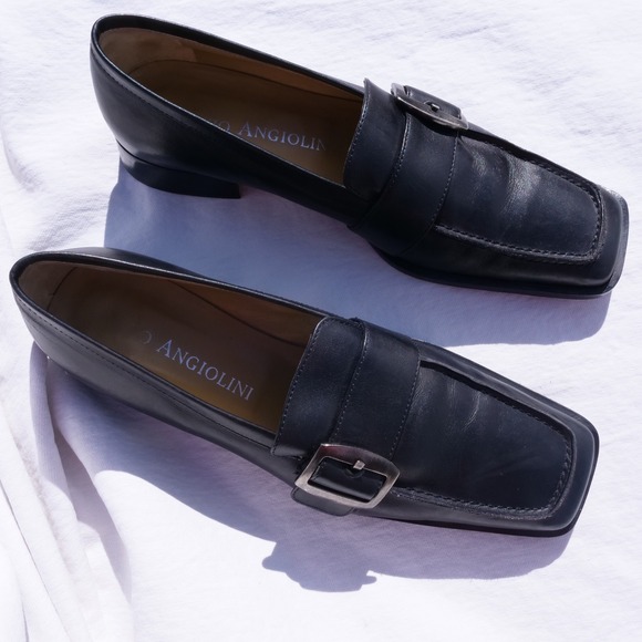 Y2k Enzo Angiolini black leather square toe loafers with buckle - Picture 2 of 8